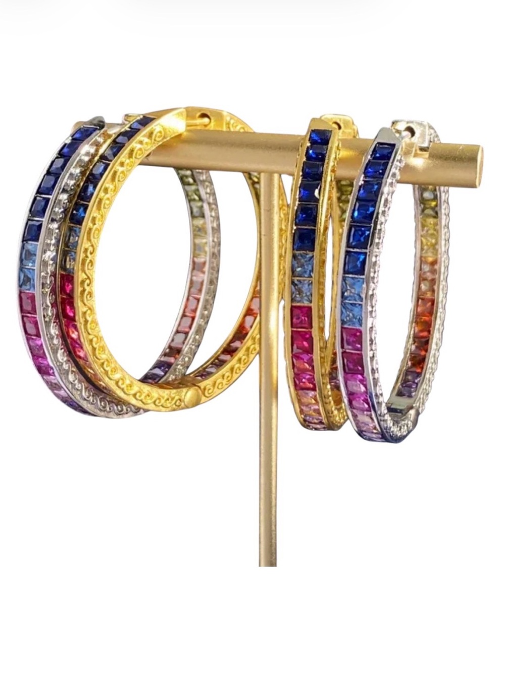 Multicolor CZ Inside-Out Hoop Earrings NWT 18KT Gold Brass